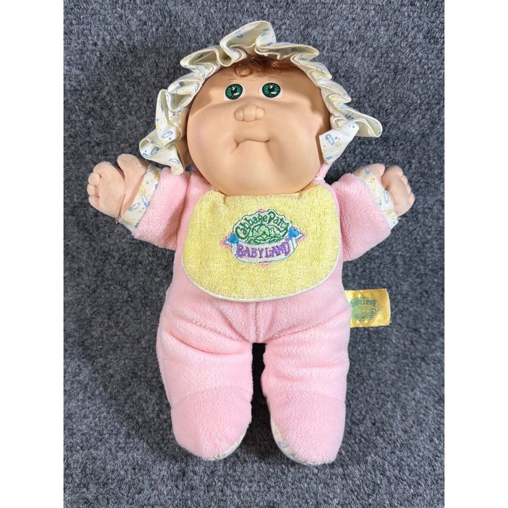 Vintage 1987 Cabbage Patch Babyland Kids Pink Plush Doll Coleco Green Eyes
